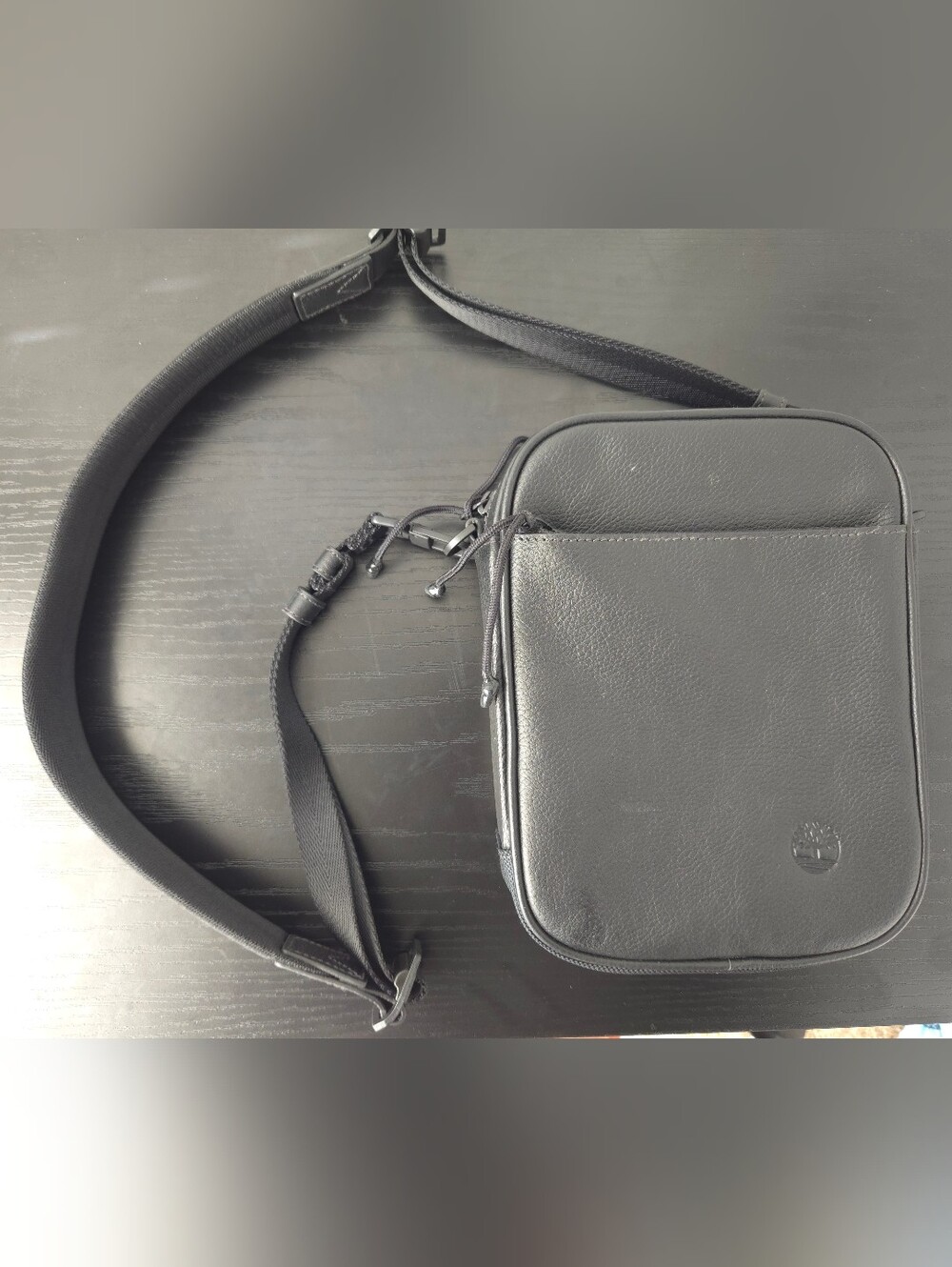 Timberland Black Leather Crossbody Sling Bag